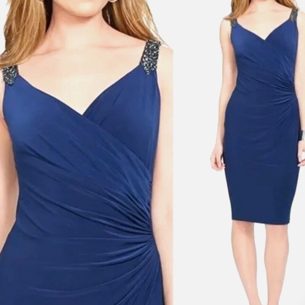 Lauren Ralph Lauren Evening Ruched Dress Beaded Straps Size 10